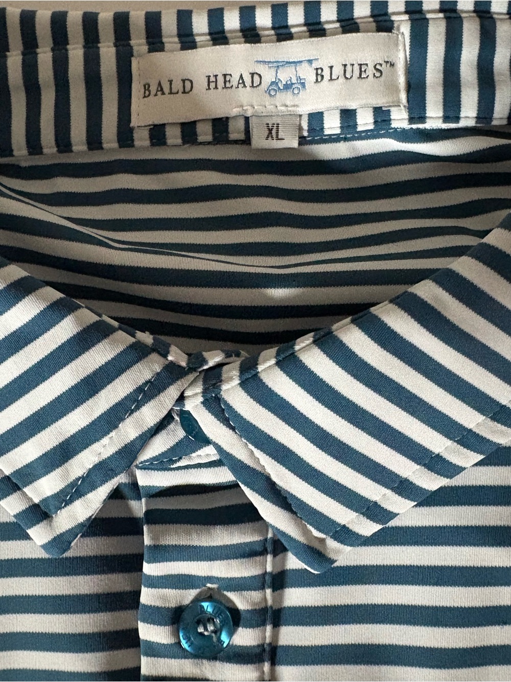 Bald Head Blues Men's Stripe Polo Shirt - Blue & White XL